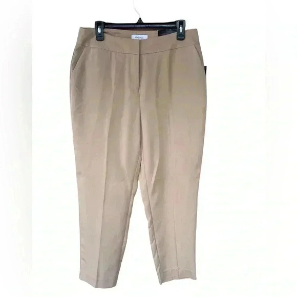 NINE WEST women’s flat front cropped slim ankle tan beige pants sz 6 NWT - Picture 1 of 4